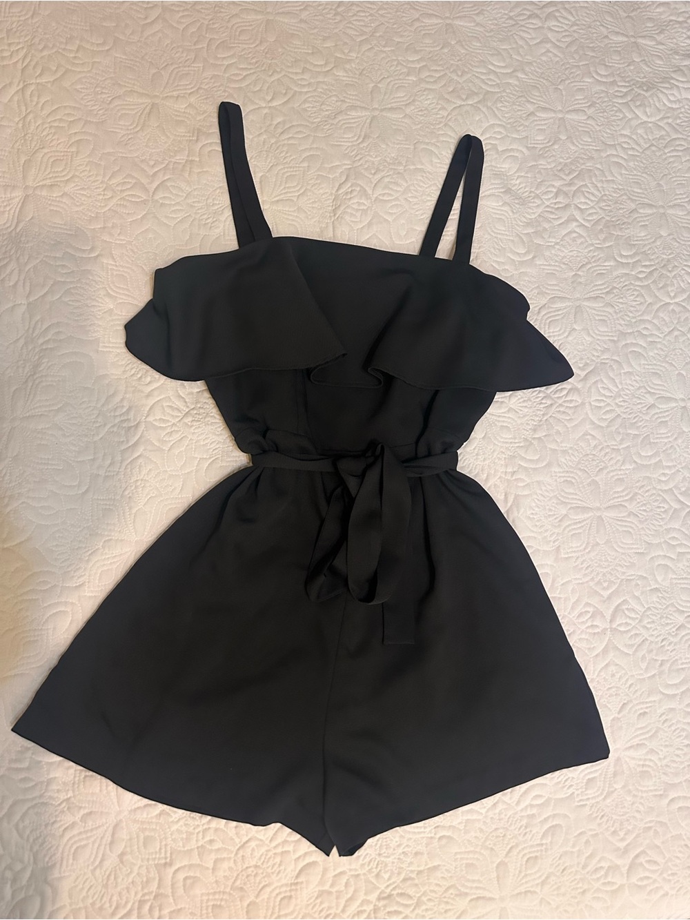 Express Black Ruffle Tie-Waist Romper